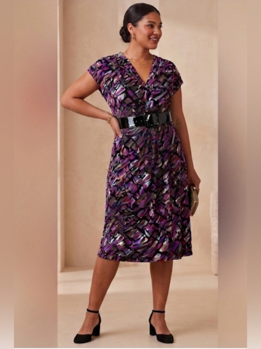Worthington Purple and Black Abstract Dress 1X - Gently Used